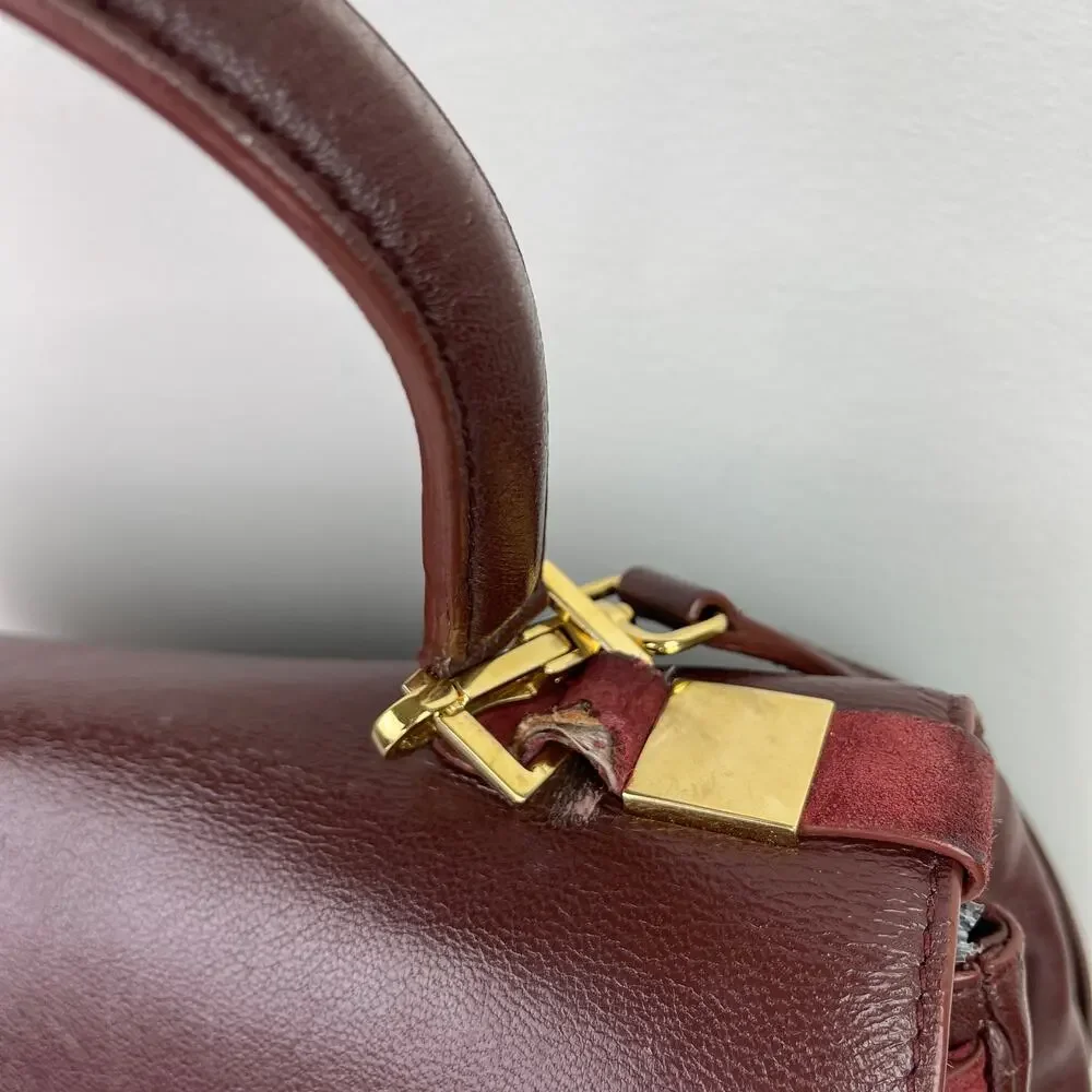 Marc Jacobs Bordo Handbag Leather Italy Satchel Suede Brown Burgundy ITALY